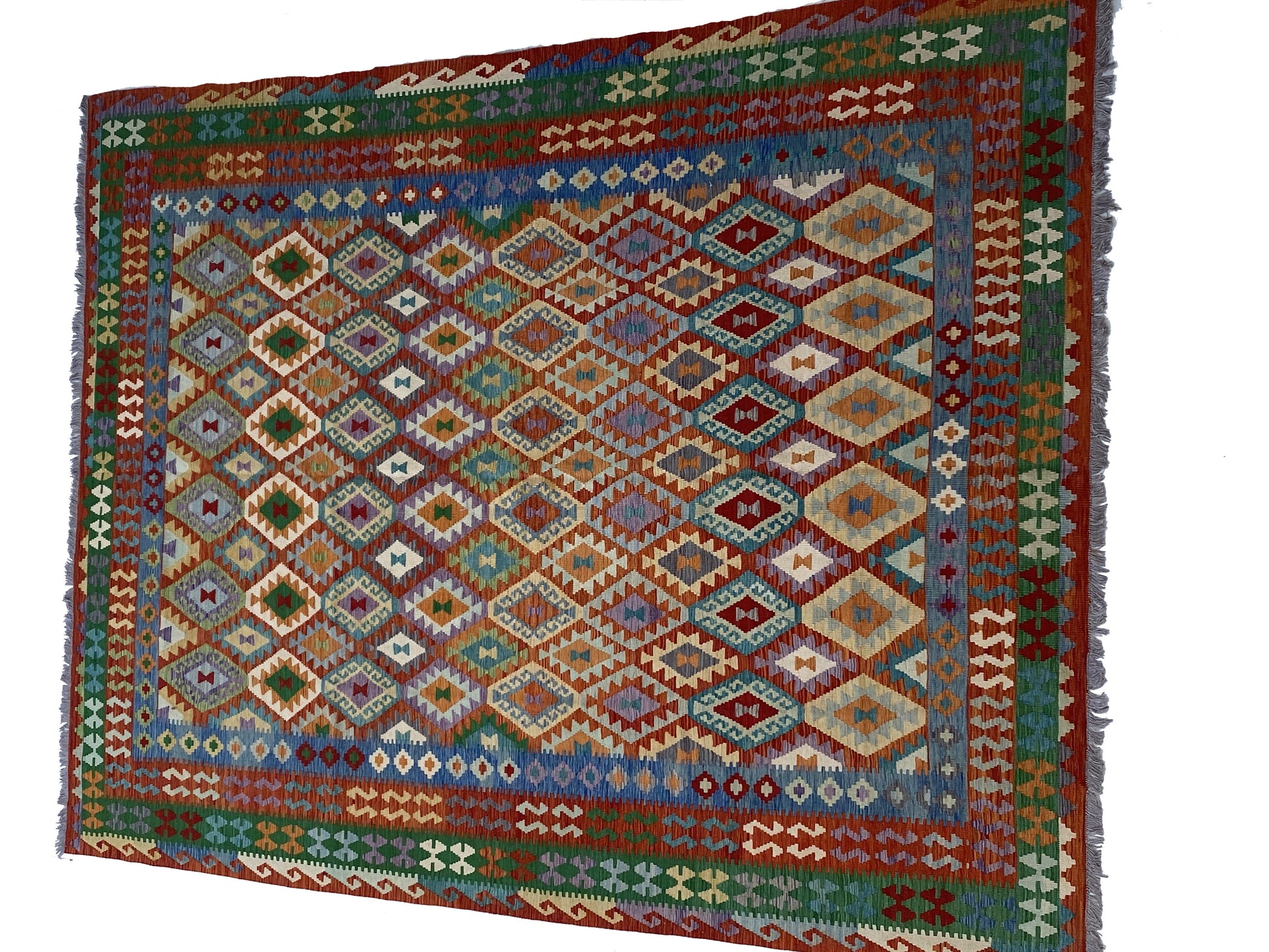 Tribal Kilim, multi-color tribal corner detail