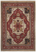 10 x 14.2 hand-knotted Heriz-Serapi-style wool rug in burgundy and ivory, top view
