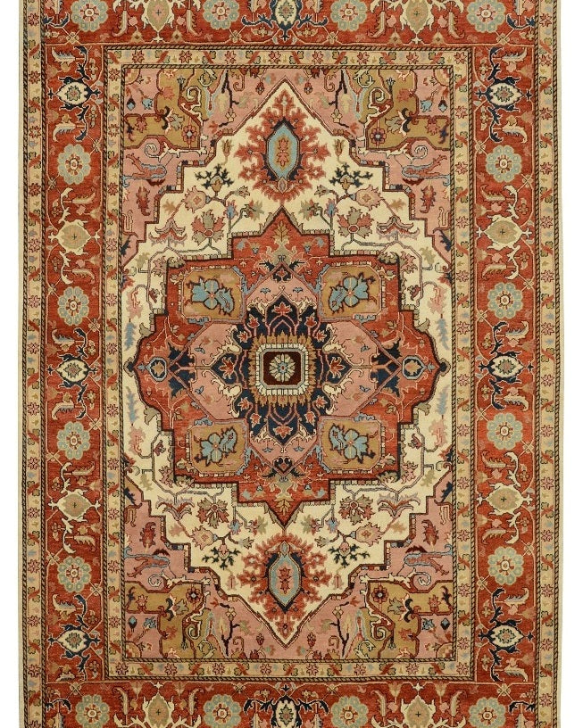 Finer-wool Heriz-Serapi-style rug, central medallion detail showing tight knot count