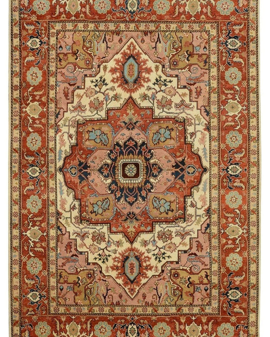 Finer-wool Heriz-Serapi-style rug, central medallion detail showing tight knot count