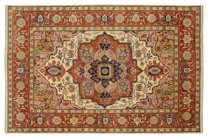 Finer-wool Heriz-Serapi-style rug, corner and border geometric detail