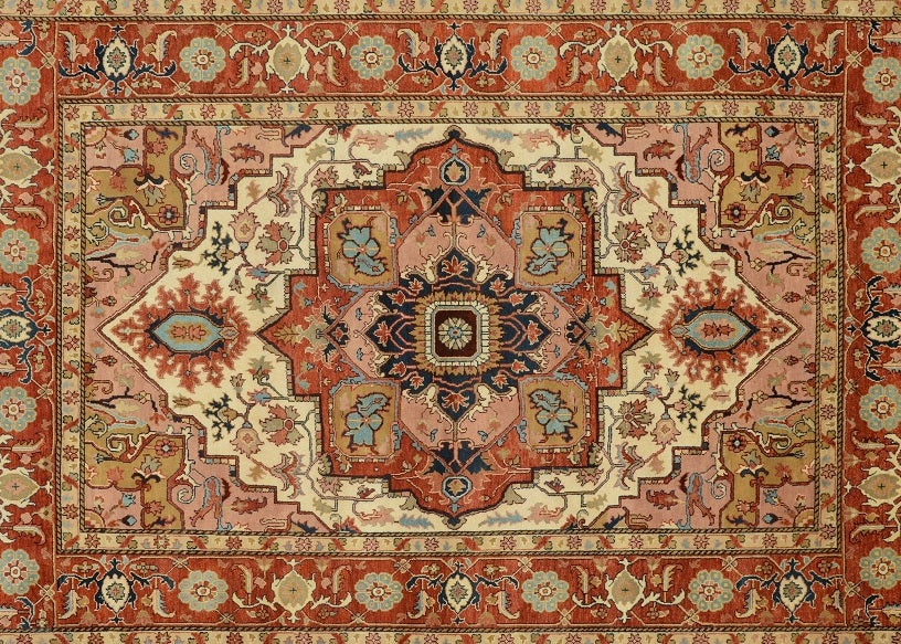 Finer-wool Heriz-Serapi-style rug, field detail in burgundy and rust