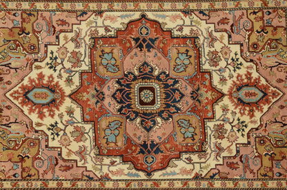 Finer-wool Heriz-Serapi-style rug, pile texture close-up showing premium wool