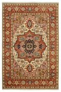 10 x 14 finer-wool Heriz-Serapi-style hand-knotted rug in burgundy and ivory, top view