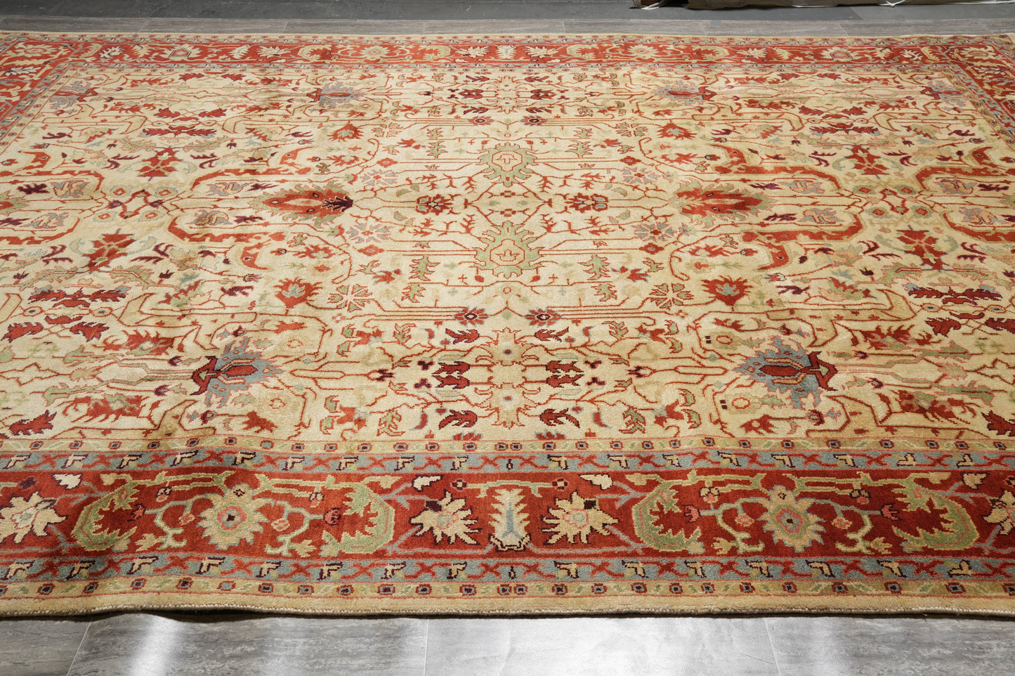 Ziegler rug, soft motif detail in muted sage