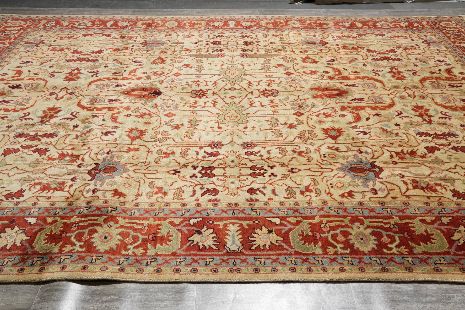 Ziegler rug, soft motif detail in muted sage