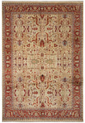 10 x 14 Ziegler hand-knotted wool rug in ivory with coral and sage, top view