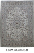 11.4 x 16 signed Kashan-style hand-knotted palace wool rug in ivory, top view