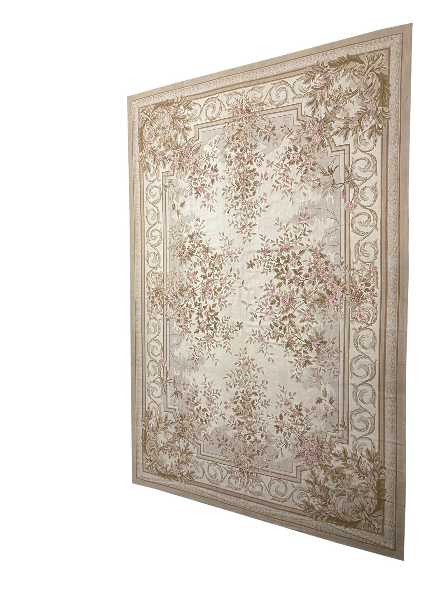 Aubusson floral rug, central floral medallion close-up