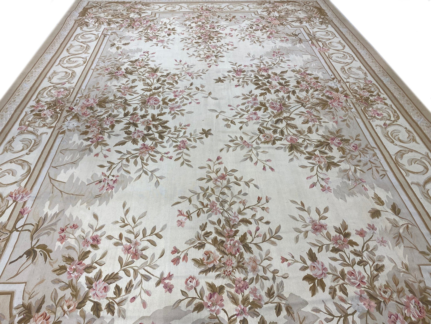 Aubusson floral rug, secondary floral motif close-up