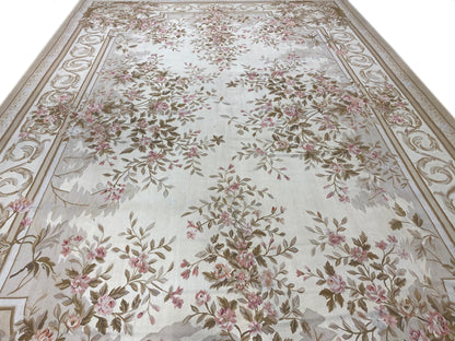 Aubusson floral rug, secondary floral motif close-up