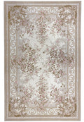12 x 18 Aubusson French floral flat-weave wool rug in ivory, sage, and pink, top view