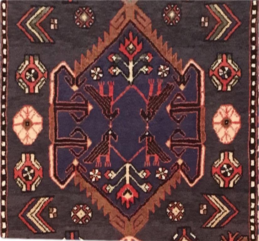 Hamadan-style multi runner, border pattern close-up