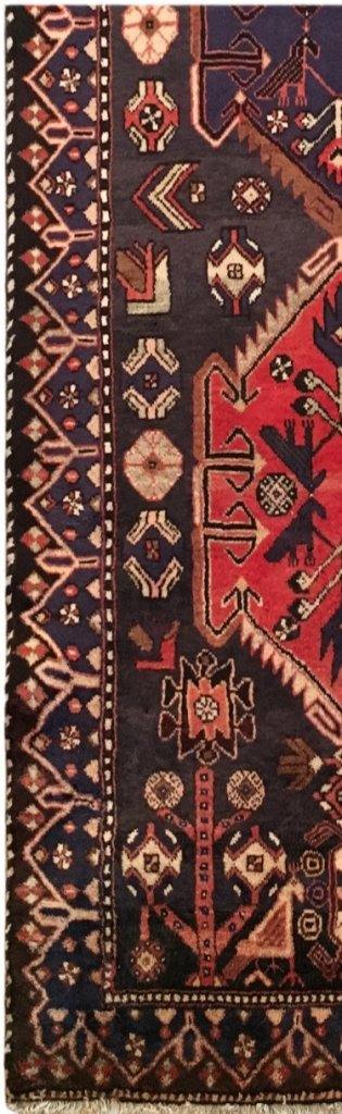 Hamadan-style multi runner, color balance close-up showing red and ivory