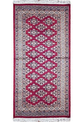 2.4 x 4.6 Jaldar Bokhara hand-knotted wool rug in red, top view
