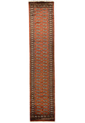 2.6 x 14 Bokhara hand-knotted wool long runner in red, full length top view