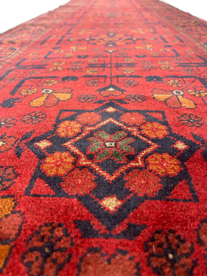 Afghan tribal runner, mid-length pattern close-up