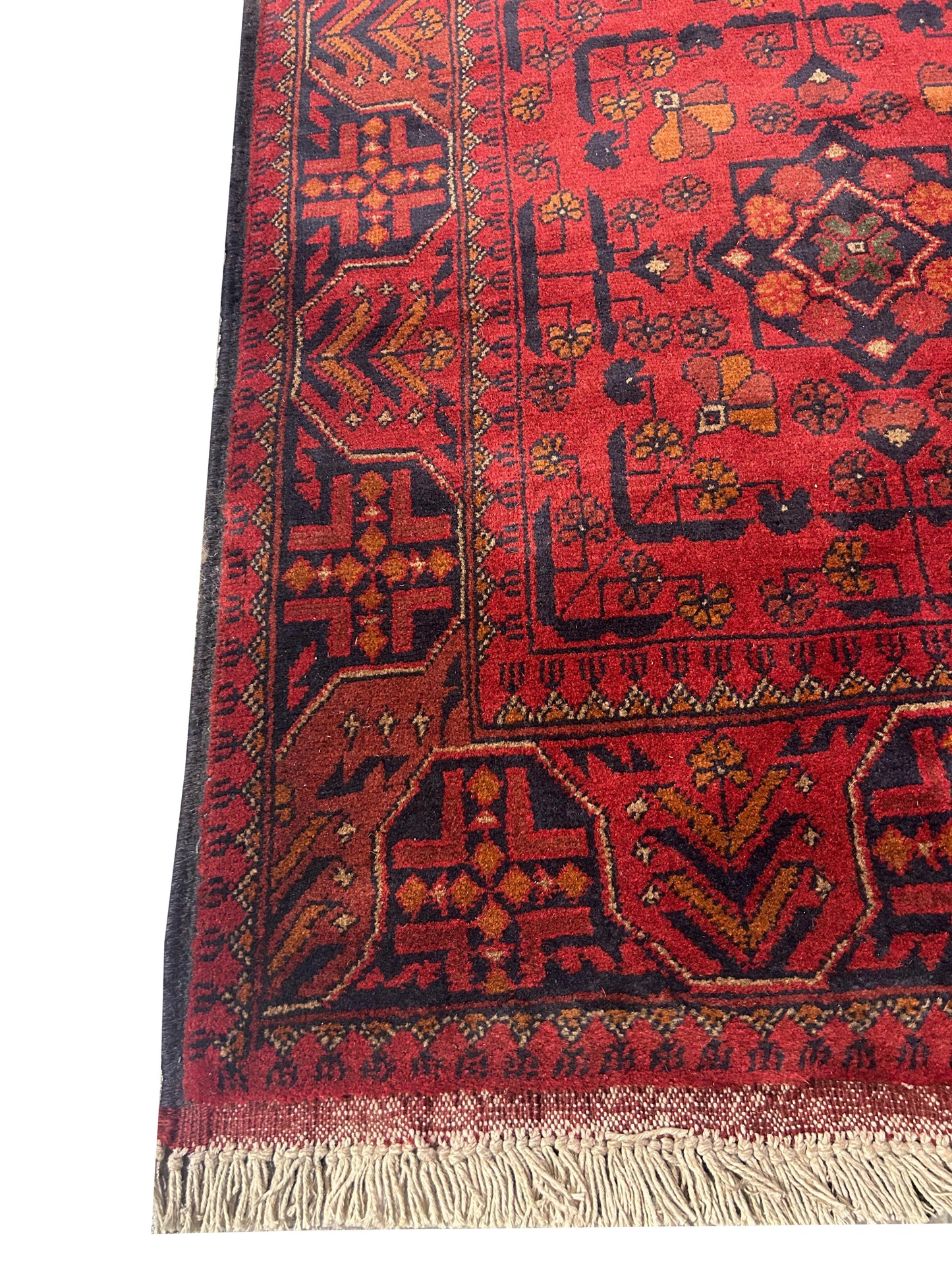 Afghan tribal runner, border pattern detail