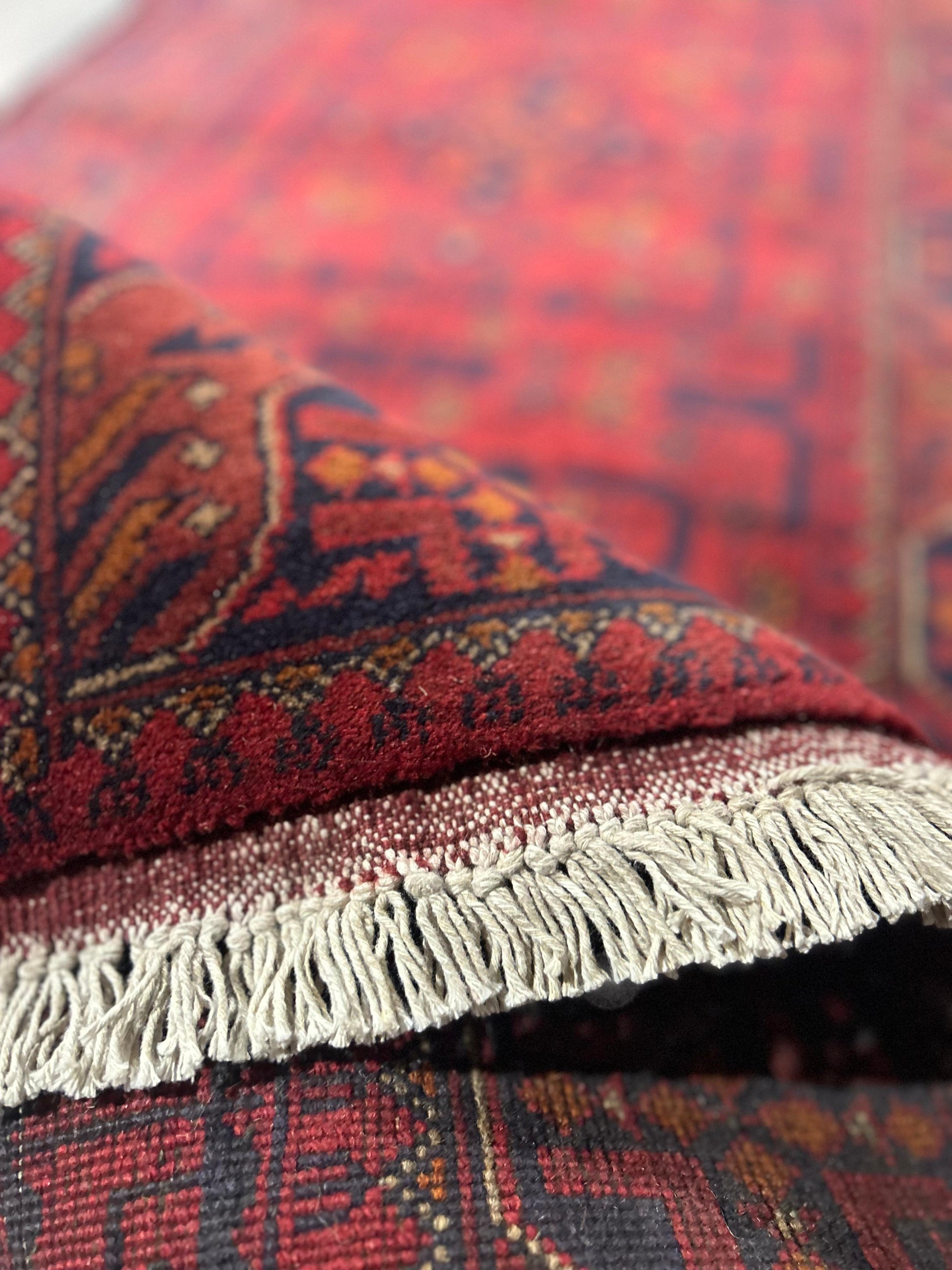 Afghan tribal runner, end-finish and fringe close-up