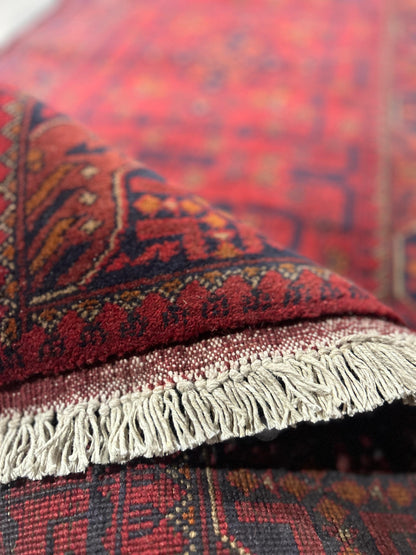 Afghan tribal runner, end-finish and fringe close-up