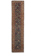 2.9 x 12.6 antique 1940s Mahal-style Joshagan-pattern hand-knotted wool runner, full length top view