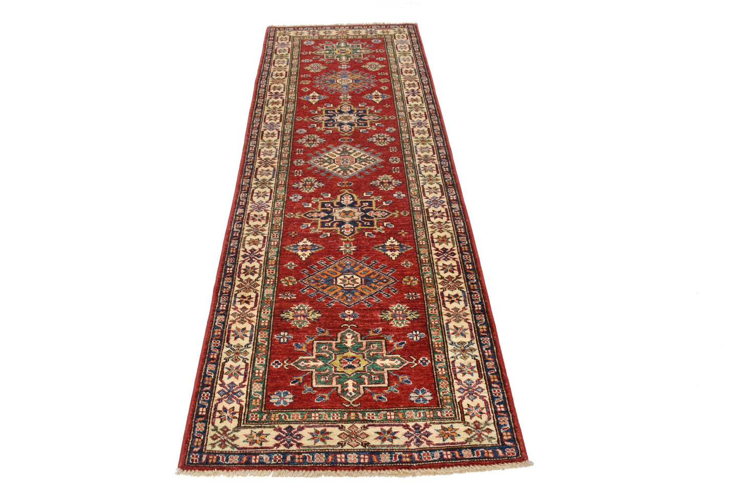 Super Kazak runner, central medallion detail with strong primary colors
