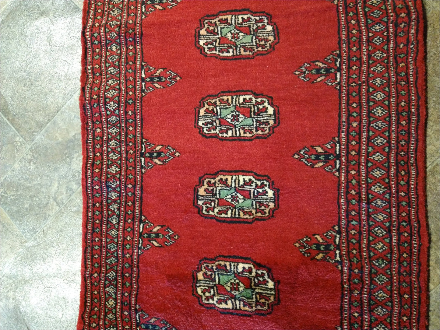 Bokhara runner, end-finish and fringe close-up