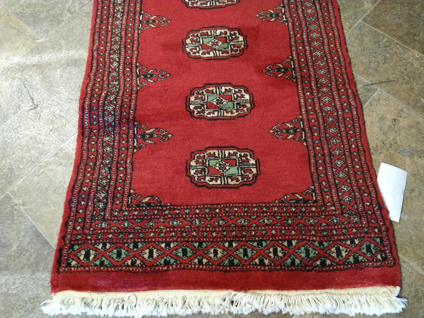 Bokhara runner, pile texture showing Turkmen knot density