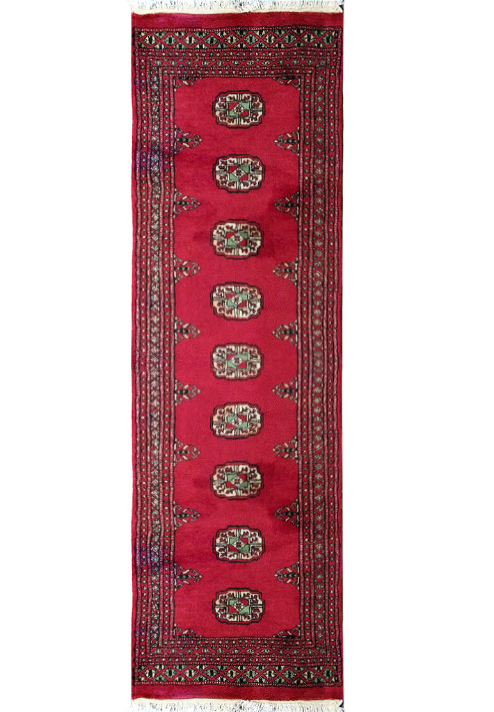 2 x 6.1 Bokhara hand-knotted wool runner in classic red and ivory, top view