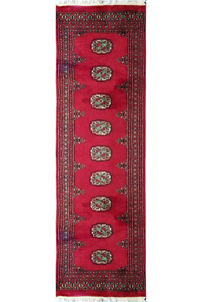 2 x 6.1 Bokhara hand-knotted wool runner in classic red and ivory, top view
