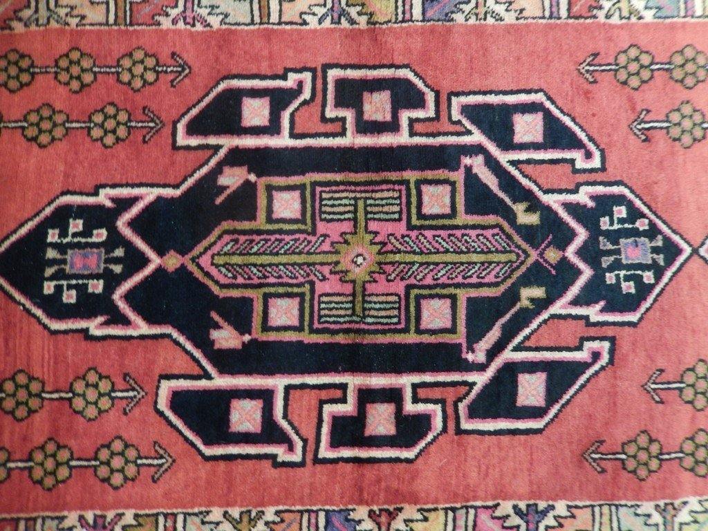 Semi-antique navy Hamadan-style runner, border pattern detail