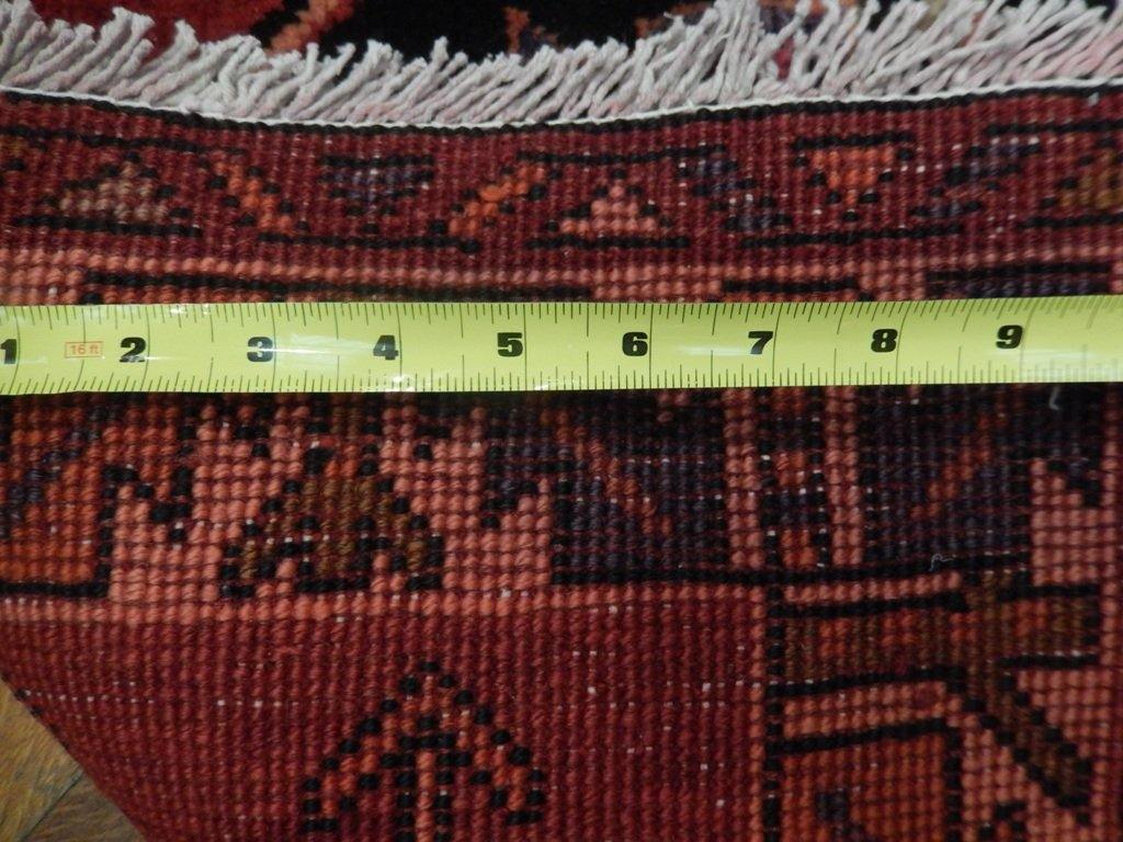 Semi-antique navy Hamadan-style runner, pile texture showing aged wool patina