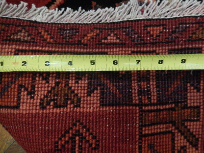 Semi-antique navy Hamadan-style runner, pile texture showing aged wool patina