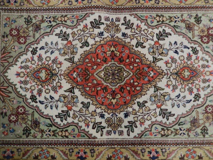 3.3 x 5 hand-knotted tabriz-style wool rug, pile detail showing wool texture