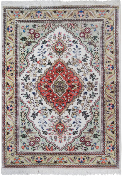 3.3 x 5 hand-knotted tabriz-style wool rug, top view