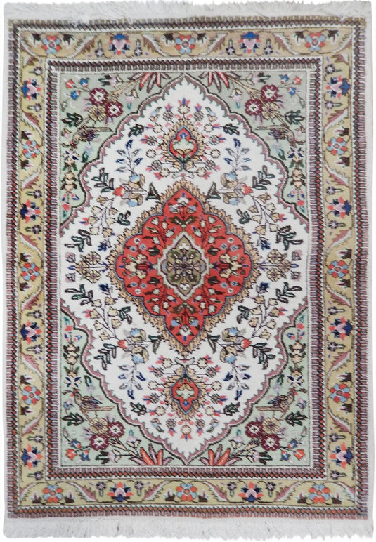 3.3 x 5 hand-knotted tabriz-style wool rug, top view