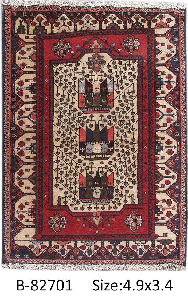 3.4 x 4.9 hand-knotted hamadan-style wool rug, corner detail