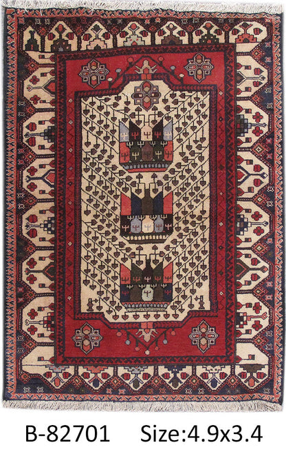 3.4 x 4.9 hand-knotted hamadan-style wool rug, corner detail