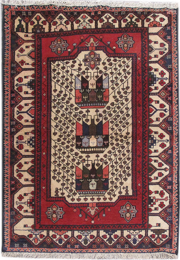 3.4 x 4.9 hand-knotted hamadan-style wool rug, top view
