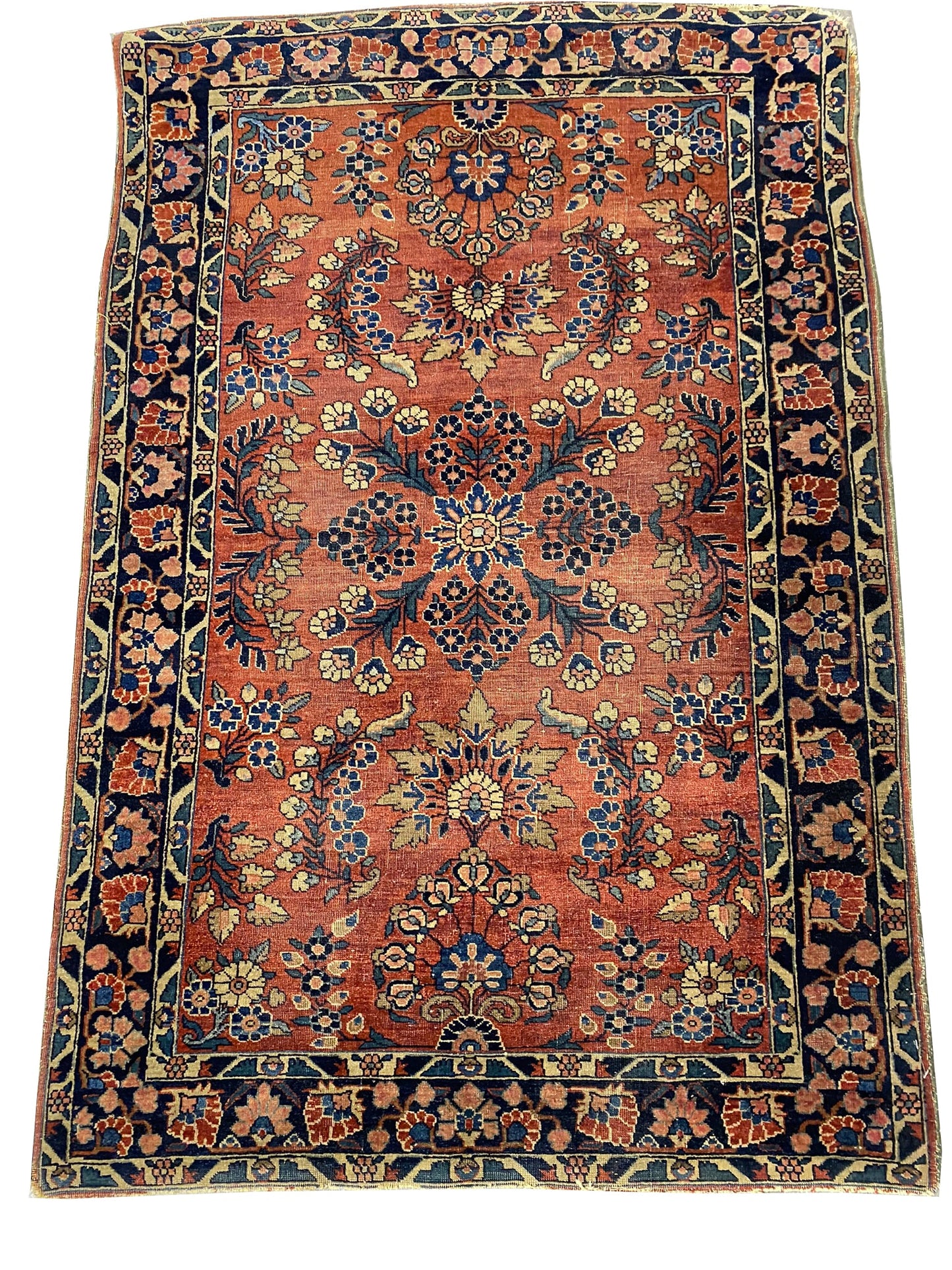 3.4 x 5 hand-knotted sarouk-pattern wool rug, detail of pattern