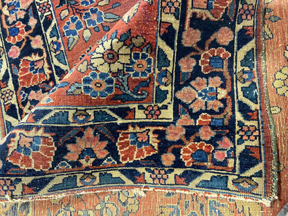 3.4 x 5 hand-knotted sarouk-pattern wool rug, full layout view