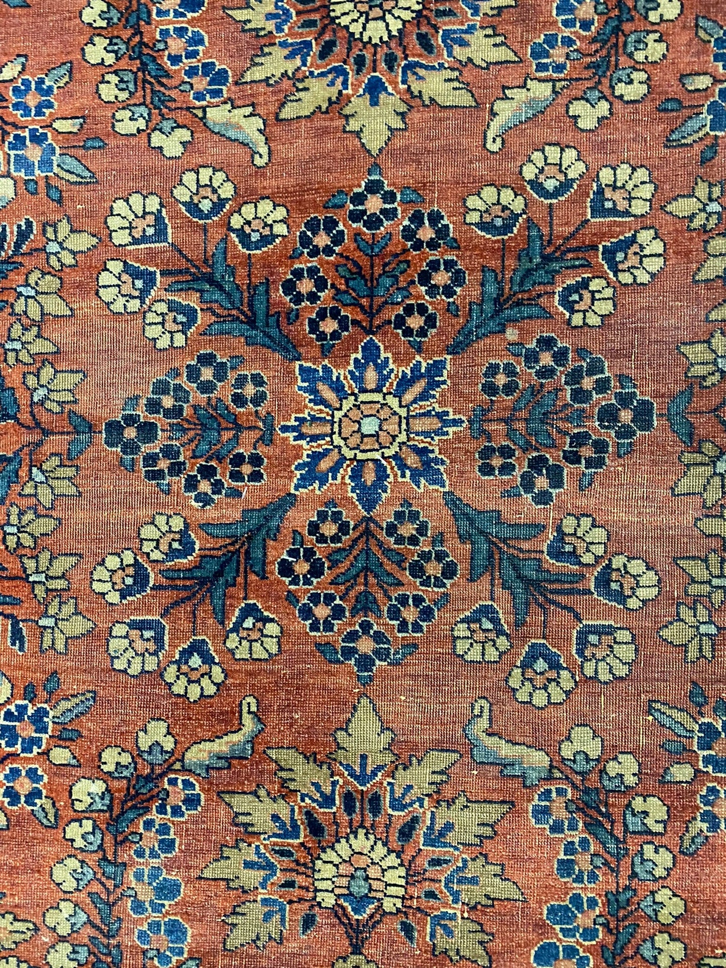 3.4 x 5 hand-knotted sarouk-pattern wool rug, alternate angle 1