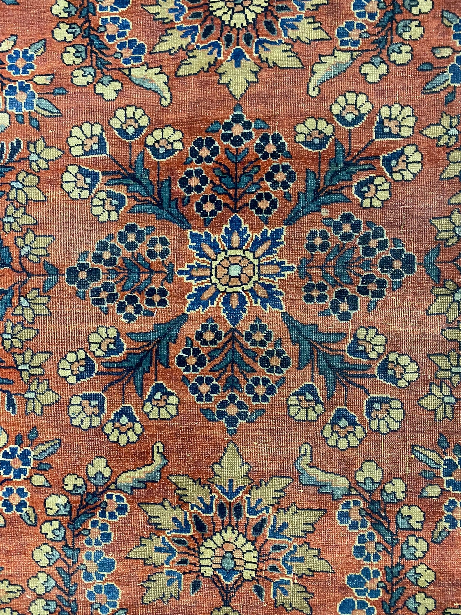 3.4 x 5 hand-knotted sarouk-pattern wool rug, alternate angle 1
