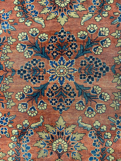 3.4 x 5 hand-knotted sarouk-pattern wool rug, alternate angle 1
