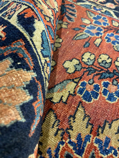 3.4 x 5 hand-knotted sarouk-pattern wool rug, alternate angle 3