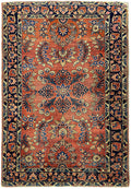 3.4 x 5 hand-knotted sarouk-pattern wool rug, top view