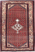 3.4 x 5 hand-knotted hamadan-style wool rug, top view