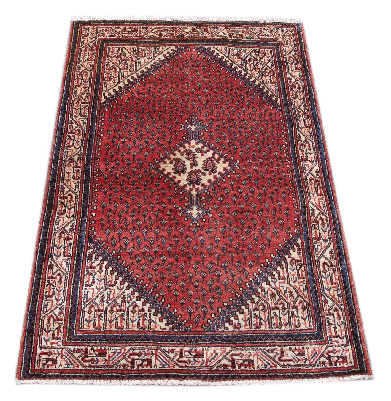 Colorful Mahal-style small rug, central medallion close-up