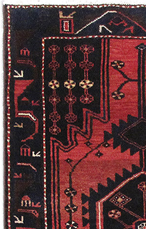 Tribal Hamadan-style small rug, corner motif with tribal geometry