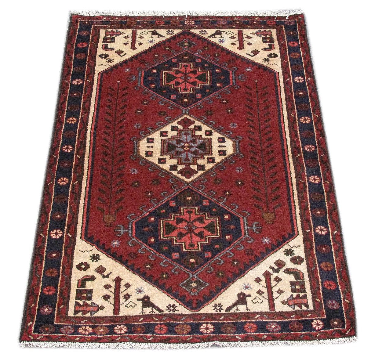 Multi-color Hamadan-style small rug, central medallion close-up